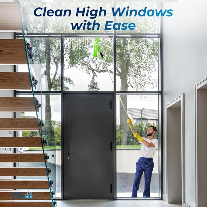 DSV Standard Professional Window Squeegee for Window Cleaning, 2 in 1 Rotatable Window Cleaning Squeegee Kit with Extension Pole, 62” Window Cleaning Tool for Indoor/Outdoor High Windows, Home, Car