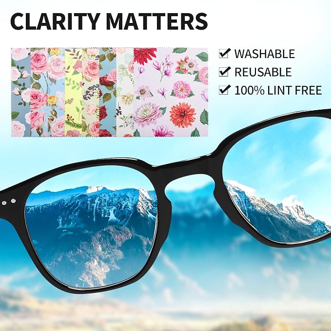 8 Pack Microfiber Cleaning Cloths (7" x 6") Multicolor Flower Glasses Cleaning Cloth for Eyeglasses, Camera Lens, Cell Phones, Laptops, LCD TV Screens and More
