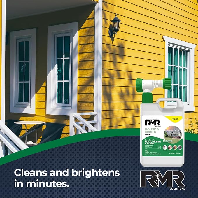 RMR House and Siding Wash - Commercial-Grade Outdoor Stain Remover for Mold, Mildew, and Algae, 64 Ounce Bottle With Hose-End Adapter
