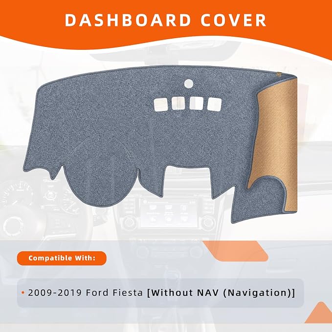 Dashboard Cover Dash Mat Fit for Fo-rd Fiesta 2019-2009 (Without (NAV) Navigation Models),Car Dash Board Mat Anti-Glare Carpet,Non-Slip Pad Sunshield Protector (Grey)