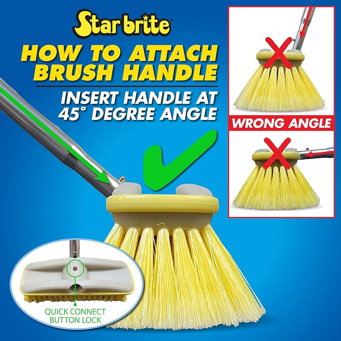 STAR BRITE Premium Stiff Bristle 8" Brush Head W/Bumper - Dual Connections Fit Either Standard 3/4" Threaded Poles or Extend-A-Brush Handles (Coarse) (White) (040163)
