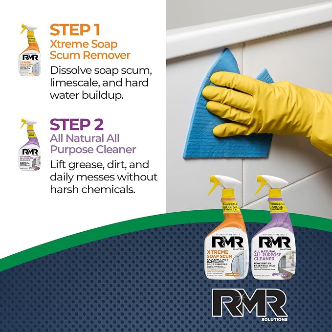 RMR Clean Slate System – Xtreme Soap Scum Remover + All Natural All Purpose Cleaner, 2-Step Bathroom & Household Cleaning Bundle for Shower, Tub, Tile, Glass & Surfaces, 2–32 Oz Bottles