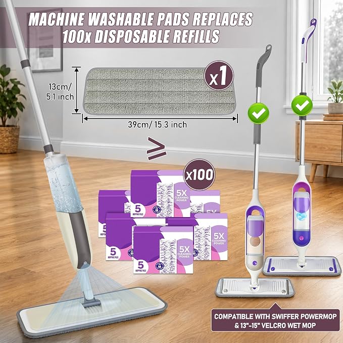 Spray Mops for Floor Cleaning: MEXERRIS Wet Mop with 3 Washable Pads for Swiffer Powermop - Floor Mop with Refillable Bottle - Home Commercial Dust Mops for Hardwood Laminate Ceramic Tiles