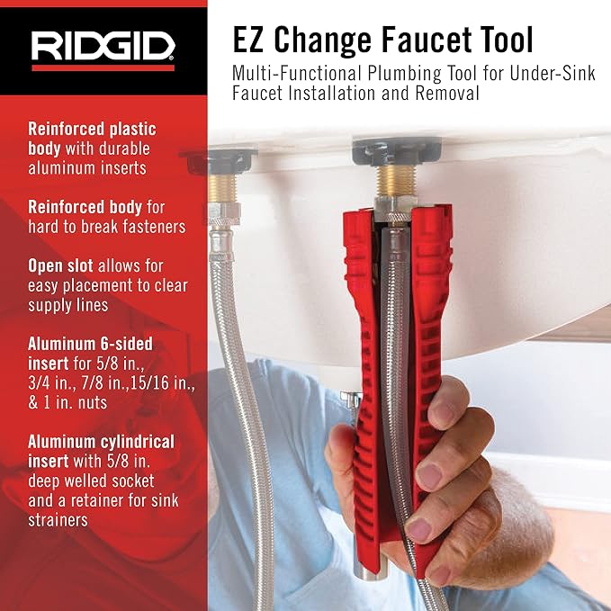 RIDGID 57043 Power Spin+ Drain Cleaner + RIDGID 57003 EZ Change Faucet Wrench