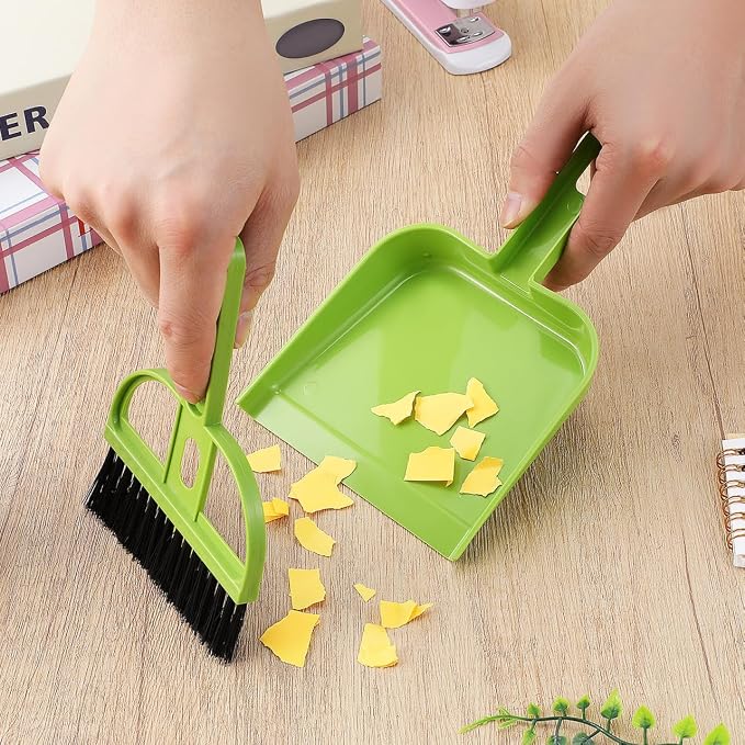 Healifty 12 Pack Mini Broom and Dustpan Set | Small Dustpan and Brush Set, Green Handheld Whisk Broom and Brush for Home, Office, School, Kitchen