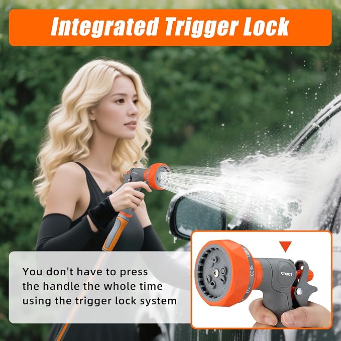Garden Hose Nozzle Sprayer - 9 Spray Patterns, On Off Valve Heavy Duty Hose Sprayer Nozzle for Watering Plants & Lawns, Washing Cars & Pets - Outdoor Water Hose Nozzle Head Attachment