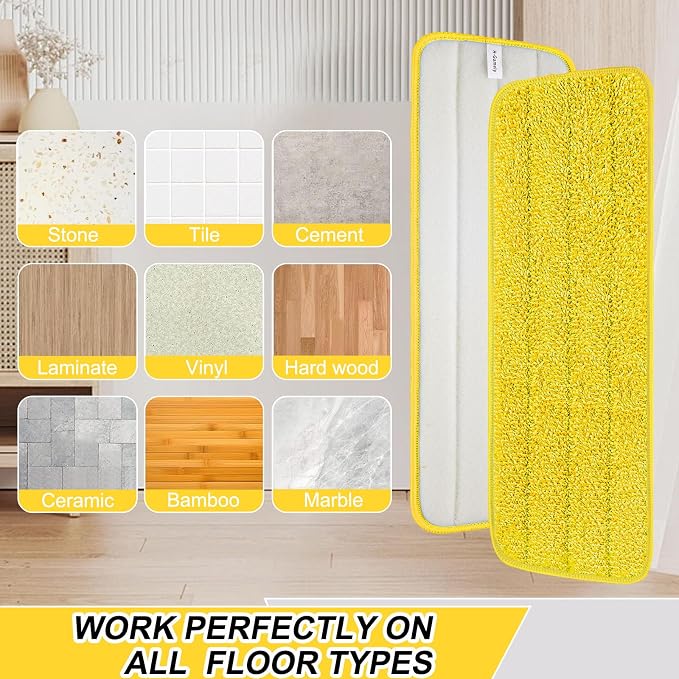 16.5 Inch Reusable Mop Pads Microfiber Spray Mop Replacement Heads for Wet/Dry Mops Compatible with Bona Floor Care System (6 Pack)