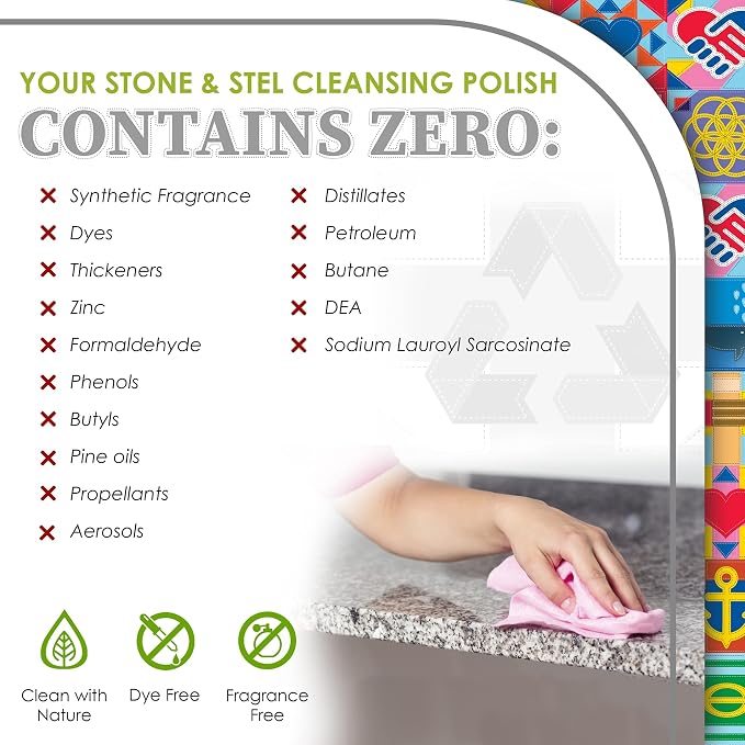 Truly Free Stone & Steel Cleansing Polish Starter Kit - Quartz, Marble, Granite, Stone Countertop, Oven, Stainless Steel Cleaner - 12oz Empty Bottle, 1 Concentrated Fill (3oz)-No Harmful Ingredients