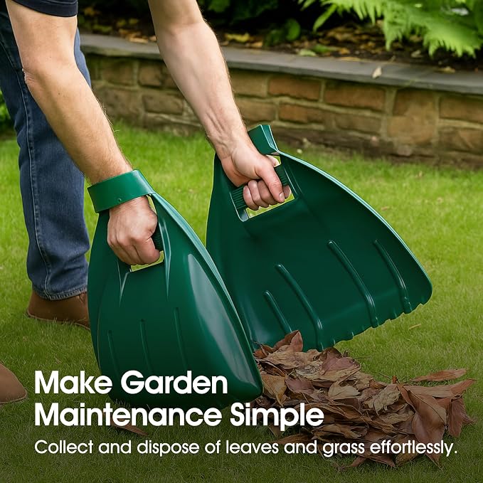 Whitefurze Leaf Grabber Garden Scoops for Removal of Leaves, Grass, Hedge Clippings and Mulching, Green