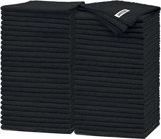 FIXSMITH Black Microfiber Cleaning Cloth -Pack of 50, Highly Absorbent Cleaning Rags, 16"X12" All Purpose Cleaning Towels for Housekeeping, Kitchen, Car, Lint Free and Reusable Microfiber Towels
