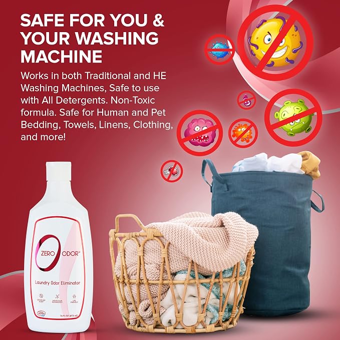 Zero Odor Laundry Odor Eliminator — Unscented In-Wash Additive for Clothes, Towels & Linens — HE Compatible, Works With Your Detergent, 16 oz