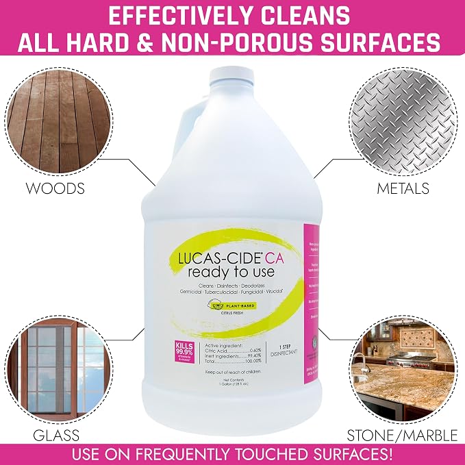 Lucas-Cide Ready To Use All Purpose Cleaner, Home Essentials Cleaning Supplies for Everyday Hygiene, Fresh Citrus Scented - 1 Gallon