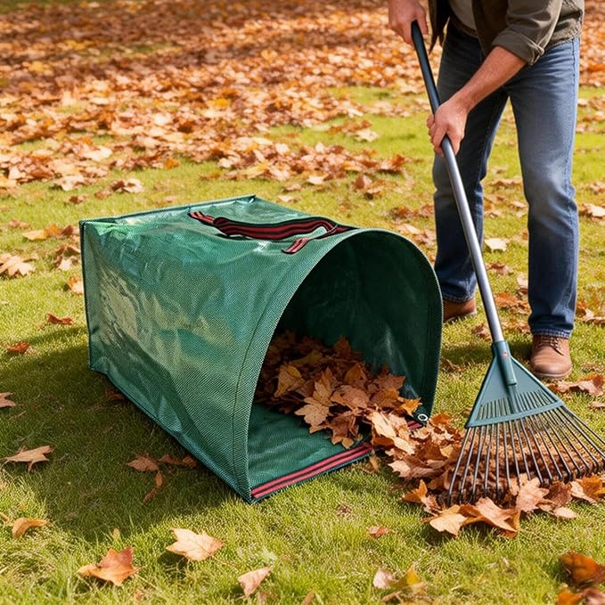 2-Pack 53 Gal Leaf Bags, Leaf Collector Reusable Yard Waste Bags | Heavy-duty Collapsible Garden Collector with Handles & Dustpan Design for Lawn Cleanup, Branches & Debris. Includes gloves