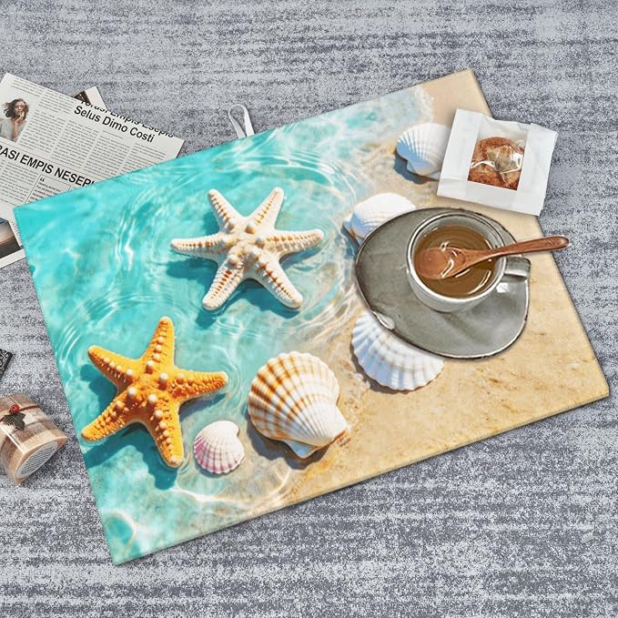 Ocean Sea Dish Drying Mat for Summer Kitchen Counter, Microfiber Absorbent Beach Dish Draining Mat Extra Large 18"x24"
