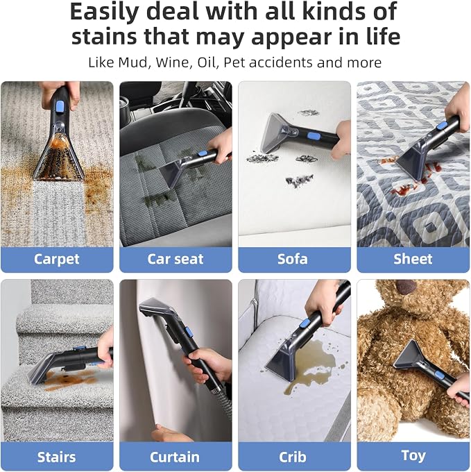 Slevoo 450W Portable Carpet Cleaner Machine with 1 Bottle Cleaning Solutions, Strong Suction Upholstery and Furniture Cleaner for Cleaning Stairs, Car Interiors, for Pet Footprint, Dust, Oil(AU-C003)