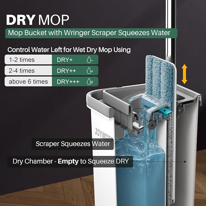 JOYMOOP Wall Mop and Bucket Set, Hands-Free Flat Floor Mop with 3 Washable Microfiber Pads, Wet and Dry Use, Ideal for Home and Commercial Floor Cleaning