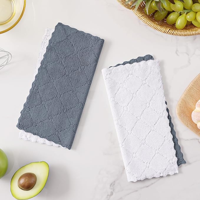 Homaxy 12 Pack Kitchen Cloths Dish Towels (10" x 10", Dark Grey & White), Super Soft and Absorbent Dish Cloths, Coral Velvet Microfiber Cleaning Cloth, Nonstick Oil Fast Dry Dishcloths