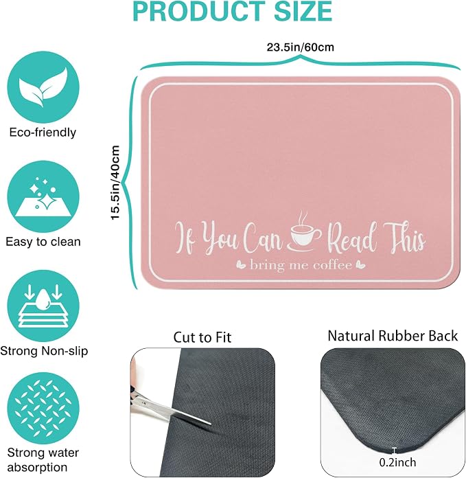 Coffee Bar Mat for Countertops 23inx15in,Absorbent Hide Stain Anti-Slip Cafe Bar Accessories Fit Under Coffee Machine Mat,dish drying mats for kitchen