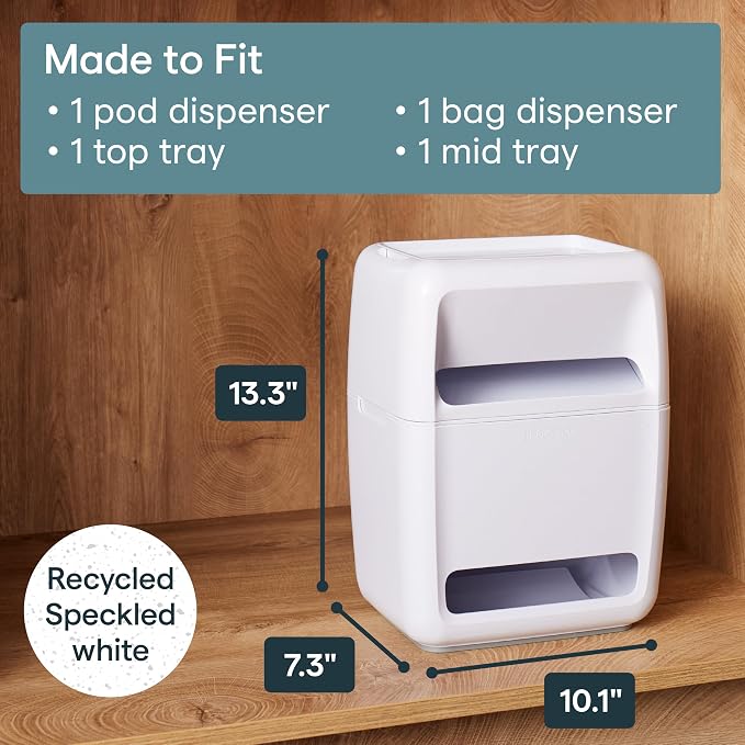 YouCopia SinkSuite Bag & Pod Dispenser, Standing Garbage Bag and Dishwasher Pod Organizer with Removable Lids for Storage, Speckled White