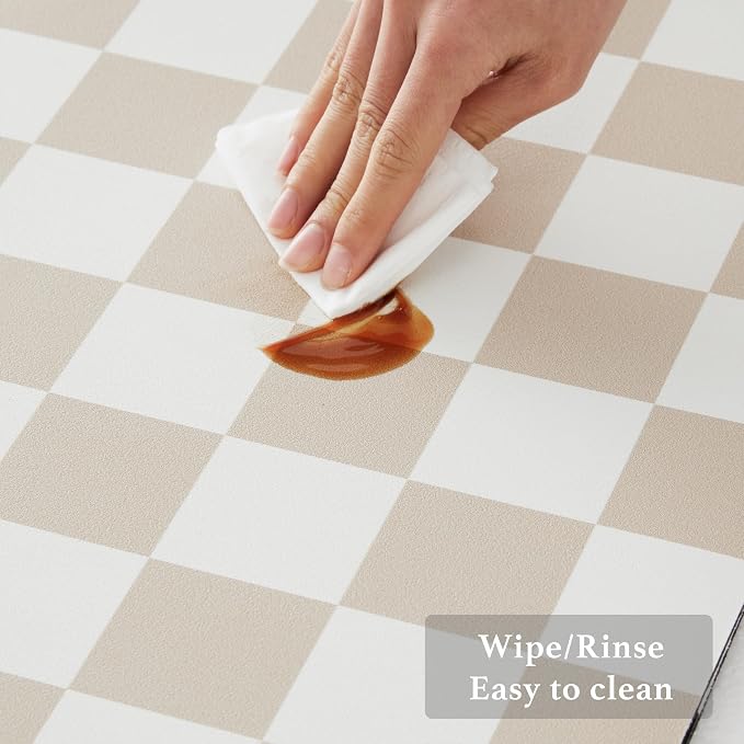 Ohocut Checkered Dish Drying Mat for Kitchen Counter, Coffee Bar Station Accessories, Retro Cute Aesthetic Modern Absorbent Drainer Mat Kitchen Drying Mat Easy Clean, Beige 16" x 24"