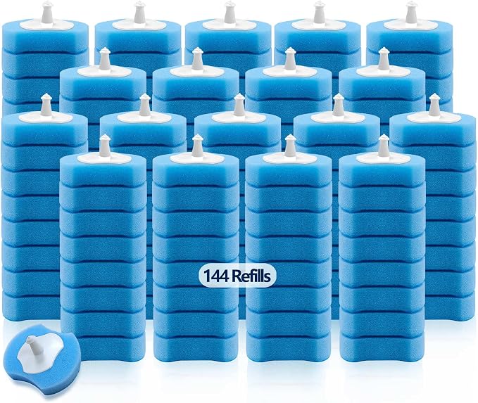 144 Count Disposable Toilet Brush Refills Compatible with Most Wands, Toilet Bowl Wand Refills-Blue Disposable Sponge Refill Heads Prefilled Cleaning Fluid for Bathroom Toilet Cleaning.