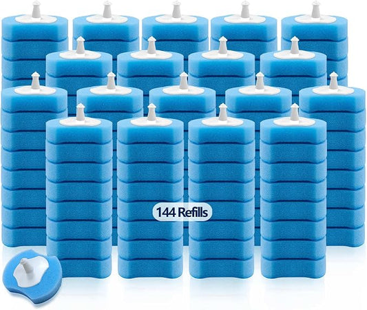 144 Count Disposable Toilet Brush Refills Compatible with Most Wands, Toilet Bowl Wand Refills-Blue Disposable Sponge Refill Heads Prefilled Cleaning Fluid for Bathroom Toilet Cleaning.