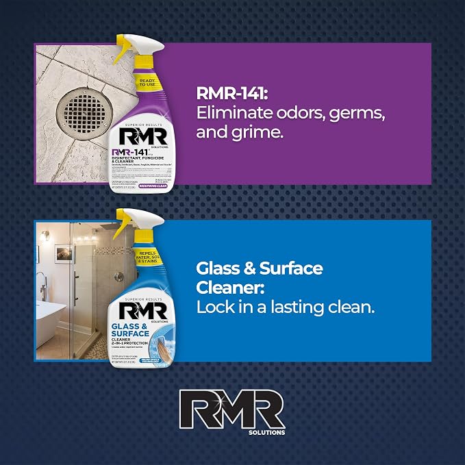 RMR Defend & Detail Duo – RMR-141 EPA Registered Mold & Mildew Spray + Glass & Surface Cleaner/Repellent, 2-Step Clean & Protect System for Glass, Tile, Bathrooms, Surfaces, 2–32 Oz Bottles