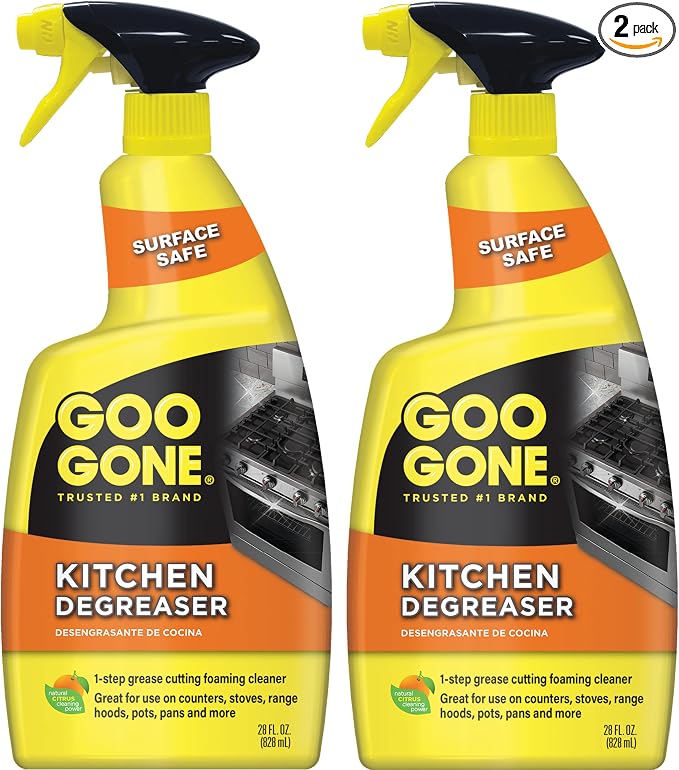 Goo Gone Foaming Kitchen Degreaser- Removes Baked-On Food, Grease, Splatter and Grime, 2 PACK 28 oz