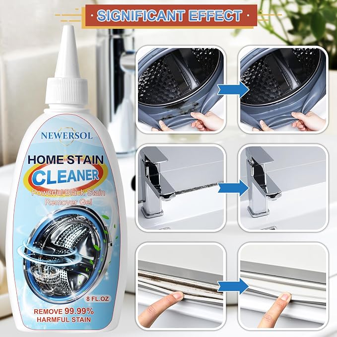 Black Stain Remover Gel Washing Machine Cleaner Front Loader Grout Cleaner Home Stain Removal Gel for Washer Kitchen Sink Showers Bathroom and Floor Tile 8Fl Oz