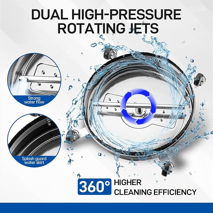 TOR 20" Pressure Washer Surface Cleaner with 4 Wheels, Surface Cleaner for Pressure Washer, Stainless Steel Dual Handle Power Washer Surface Cleaner for Concrete, Driveway, Patio, Sidewalk