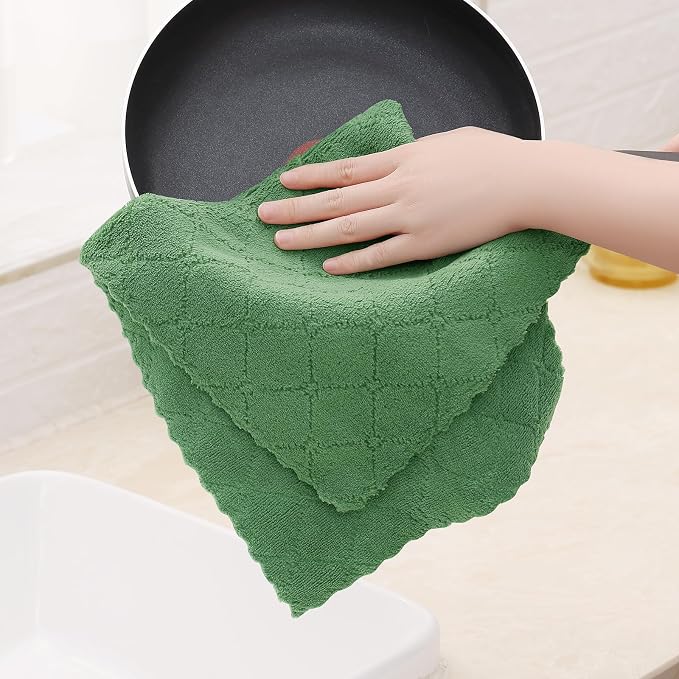 Homaxy 12 Pack Dish Towels for Kitchen (10 x 20 Inches, Grass Green), Super Soft and Absorbent Coral Velvet Dish Cloths for Washing Dishes, Nonstick Oil Fast Drying Microfiber Cleaning Cloth