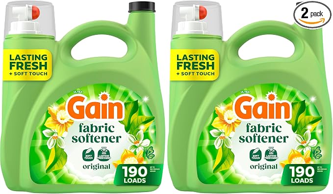 Gain Liquid Fabric Softener,Original Scent,140 FL OZ,190 Loads,Liquid Fabric Softener For Soft,Fresh Laundry,(Pack of 2)