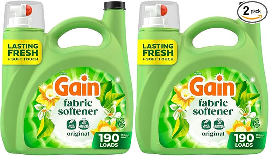 Gain Liquid Fabric Softener,Original Scent,140 FL OZ,190 Loads,Liquid Fabric Softener For Soft,Fresh Laundry,(Pack of 2)