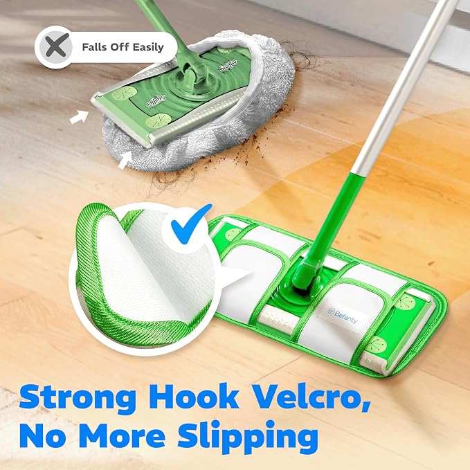 4 Pack Reusable Microfiber Mop Pads, Compatible with Swiffer Sweeper, Machine Washable Cloths, Scraper Included, Refills for All Floor Cleaning, Hook and Loop, Wet Dry - 10"- 12"
