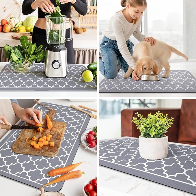 WISELIFE Dish Drying Mat Super Absorbent Drying Mat Large Dish Drying Mats for Kitchen Counter Easy Clean Dish Mat Kitchen Drying Mat18"x 32" Stylish Grey