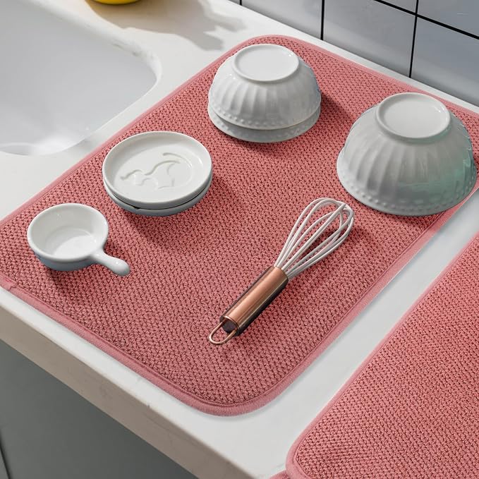 GeeRic Microfiber Dish Drying Mat, Super Absorbent Kitchen Dish Drying Pad, Reversible for Countertop, 15*20 inch Red