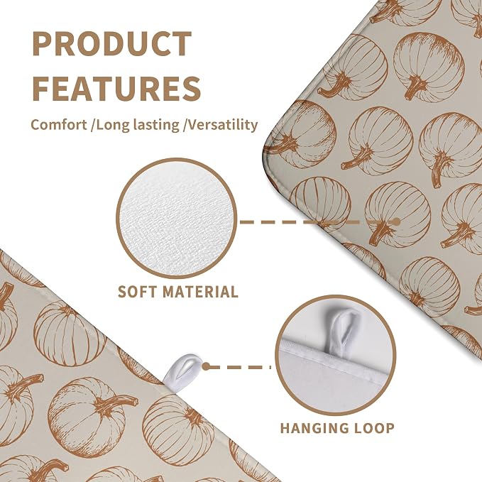 Fall Pumpkin Dish Drying Mat for Kitchen Counter Burnt Orange Autumn Thanksgiving Dish Mat Absorbent Microfiber Kitchen Countertop Protector Dishes Drying Pad Large Drying Mats 18x24 Inch