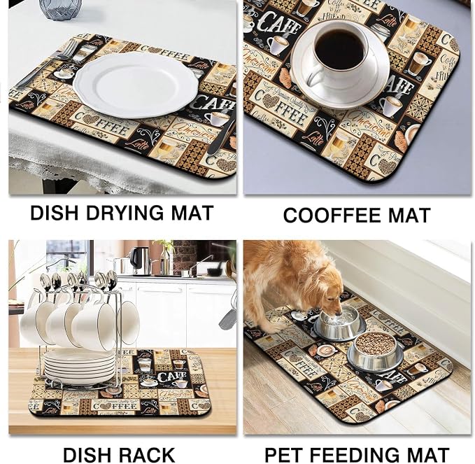 Silicone Flower Dish Drying Mats for Countertop - Super Absorbent Anti-Slip - 24x18in - Perfect Fit for Coffee Maker, Espresso Machine - Decor Gift