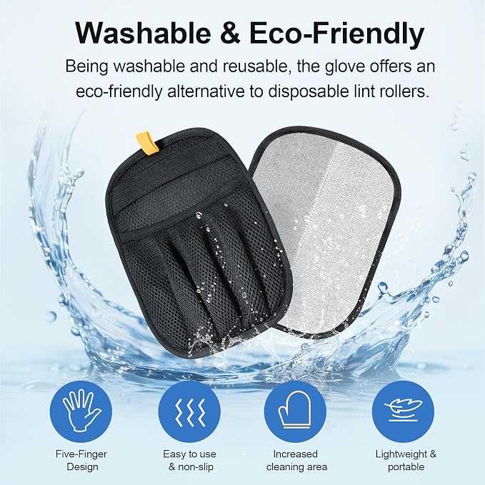 Pet Hair Removal Glove Cat & Dog, Electrostatic Reusable Hair Remover Tool | Upgraded washable 5-Finger pet hair remover works for laundry, couch, carpet & car seat, removes dog and cat fur easily