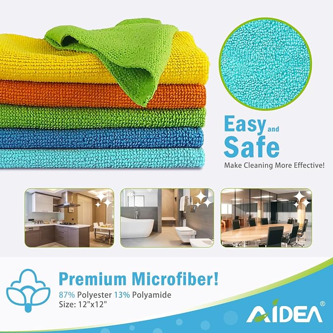 AIDEA Microfiber Cleaning Cloth, 300PK, Soft Absorbent Rags, Microfiber Towels for Cars, Kitchen Towels, Dusting Cloth for Home, Window, Cleaning Supplies, 12"×12"