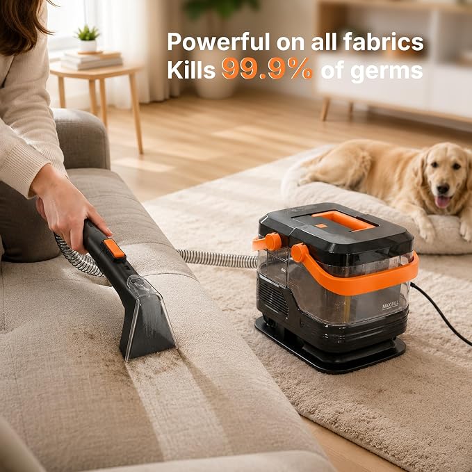 Steam Carpet Cleaner & Upholstery Machine – 19KPa Powerful Suction, Portable Spot Cleaner for Rugs, Sofa, Car Interior, Pet Odors, with Heated Water & Accessories