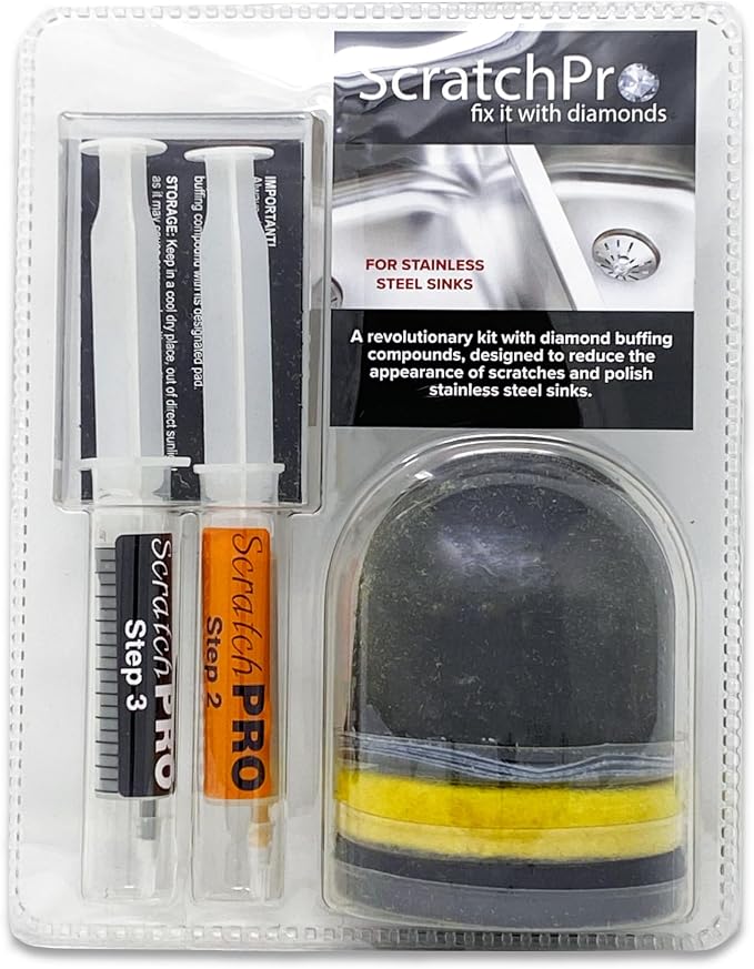 Stainless Steel Sink Cleaner & Polish Kit - Removes Scratches, Restores Shine & Finish - 3-Step Sink Restoration System for Kitchens with Diamond Technology