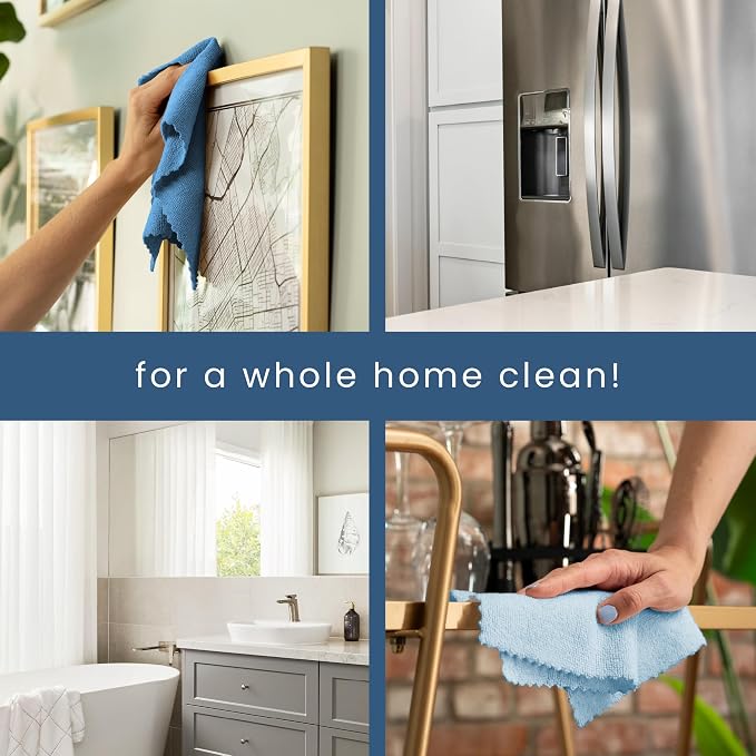 S&T INC. 50 Pack Microfiber Cleaning Cloth with Box, Bulk Towels for Home, Reusable Microfiber Towels for Cars, Cleaning Rags, Blue Color Will Vary, 190gsm, 11.8 Inches x 11.8 Inches, 50 Count