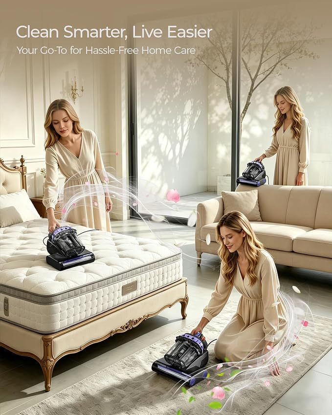 Mayking Mattress Vacuum Cleaner with 2 Rollers, AI Dust Detection, MV04 | 18kPa Bed Vacuum with 6-Cone 3-Cup Filtration, 253.7nm UV-C, Ultrasonic, 66000RPM Tapping, 149℉ Heat & Aroma, Gift for Family