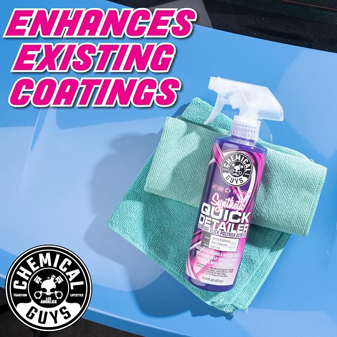 Chemical Guys, Synthetic Quick Detailer Spray, High Gloss & Slick, 16 oz | Spray-and-wipe detailer lifts dust, fingerprints and smudges while adding a streak-free synthetic-polymer gloss
