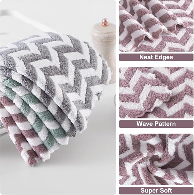 Homaxy 12 Pack Kitchen Dish Cloths, Ultra Soft and Absorbent Dish Towels, Reusable Fast Drying Microfiber Cleaning Cloth, Irregular Waves Coral Velvet No-lint Cleaning Rags, 10 x 10 inches, Purple