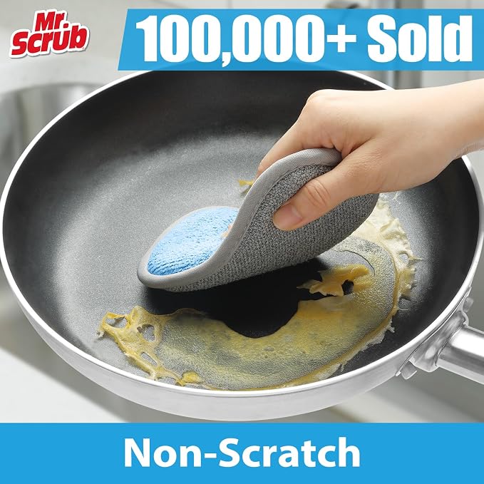 Sponges Kitchen Dish Sponge for Washing Dishes Cleaning Kitchen, All-Purpose, 3 Pack, Non Scratch, Rough Scrubbers Side for Non-Stick Cookware, Soft Microfiber Scrub Side for Dishes, Mr. Scrub