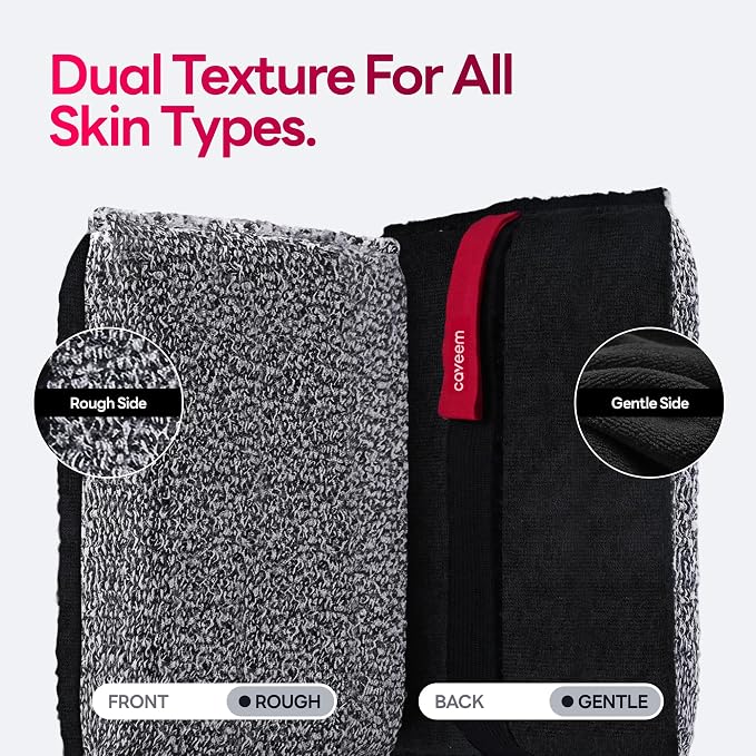 Caveem Exfoliating Body Scrubber, Large Bath and Body Scrub Buffer, Dual Texture Body Exfoliator for Remove Dead Skin, Soft and Rough Lightweight Square Sponge for Shower (2 Pack)