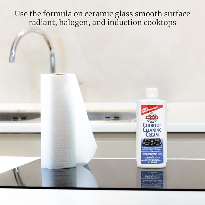 HOPE'S Cooktop Cleaning Cream, Fast Acting, No-Rinse Cooktop Cleaner for Glass Top Stoves, Polishes and Removes Burnt-on Stains Easily on Glass Ceramic Cooktops, 8 Fl Oz, Pack of 12