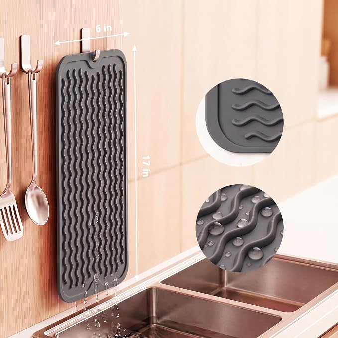 MicoYang Silicone Dish Drying Mat for Multiple Usage,Easy clean,Eco-friendly,Heat-resistant Silicone Mat for Kitchen Counter,Sink,Bar,Bottle,or Cup Grey M 17 inches x 6 inches